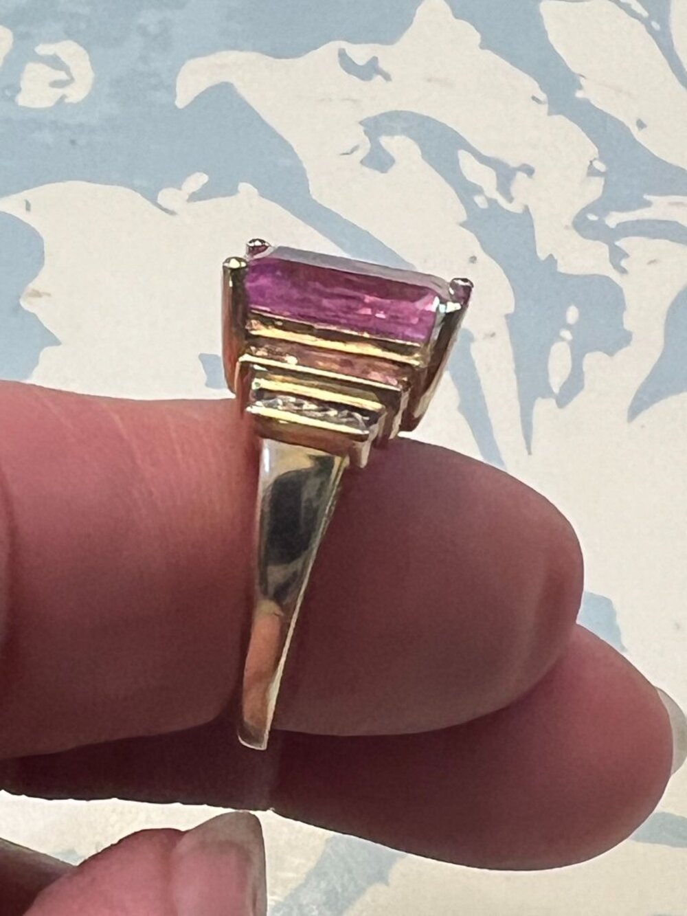 10k Solid Yellow Gold 5ct Lab-Grown Pink Sapphire and Diamond Ring - Size 7 - Picture 5 of 7